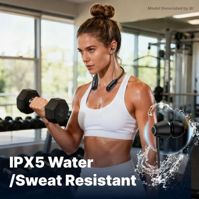 Alt view image 5 of 6 - H25 Neckband Bluetooth Headphones with 200hrs Long Battery Playtime | IPX5 Waterproof Wireless Earbuds Bluetooth 5.4, Around the Neck Headphones w/ENC Mic, for Work/Cycling/Game/Gym/Long Trips