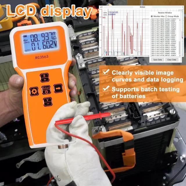 Alt view image 2 of 6 - Battery Tester, 200 100V Portable Battery Internal Resistance Voltage Tester 3-Digit Display Battery Tester High-Precise True Four-Wire AC Lithium Lead-Acid Lithium Battery Detector