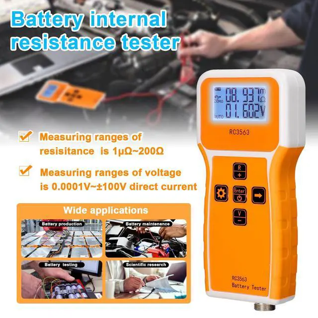 Alt view image 3 of 6 - Battery Tester, 200 100V Portable Battery Internal Resistance Voltage Tester 3-Digit Display Battery Tester High-Precise True Four-Wire AC Lithium Lead-Acid Lithium Battery Detector