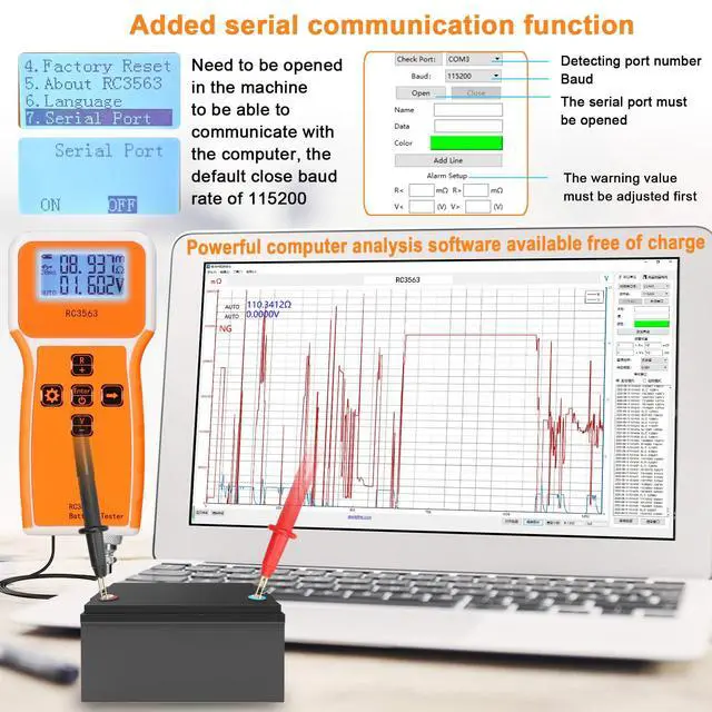 Alt view image 4 of 6 - Battery Tester, 200 100V Portable Battery Internal Resistance Voltage Tester 3-Digit Display Battery Tester High-Precise True Four-Wire AC Lithium Lead-Acid Lithium Battery Detector
