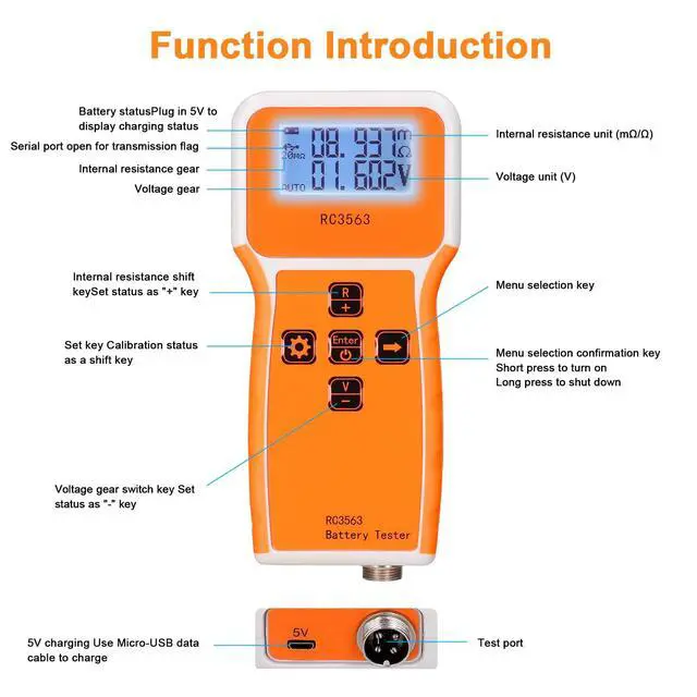 Alt view image 5 of 6 - Battery Tester, 200 100V Portable Battery Internal Resistance Voltage Tester 3-Digit Display Battery Tester High-Precise True Four-Wire AC Lithium Lead-Acid Lithium Battery Detector