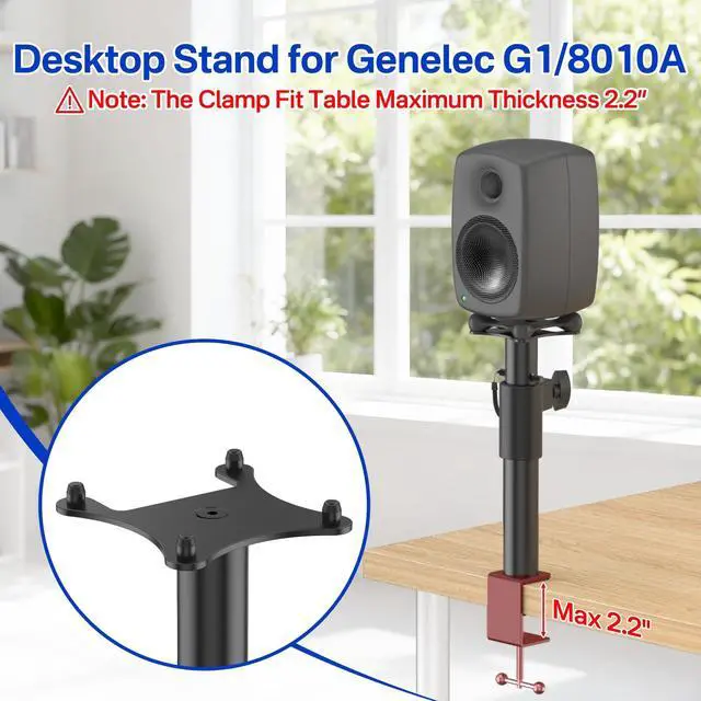 Alt view image 2 of 6 - Height Adjustable Clamp-On Desktop Speaker Stands for Genelec G1/8010A Stand with Cable Management - Desktop Studio Monitor Stands for Genelec Studio Monitor Stand Up to 30Lbs, 1 Pack
