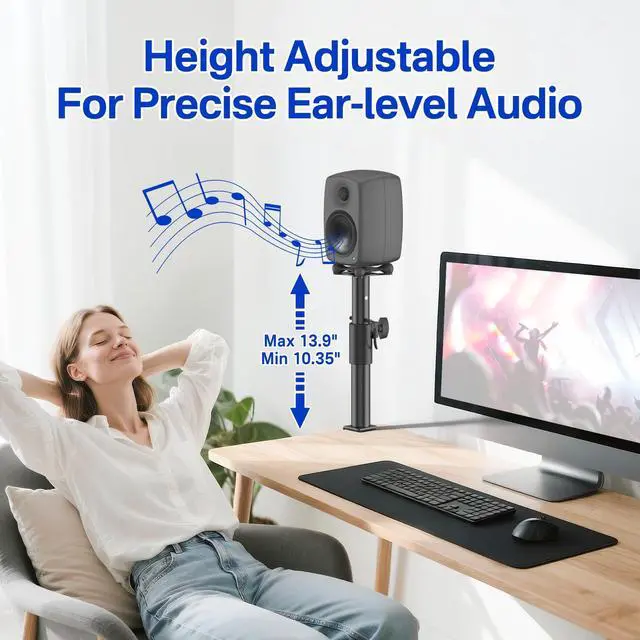 Alt view image 3 of 6 - Height Adjustable Clamp-On Desktop Speaker Stands for Genelec G1/8010A Stand with Cable Management - Desktop Studio Monitor Stands for Genelec Studio Monitor Stand Up to 30Lbs, 1 Pack