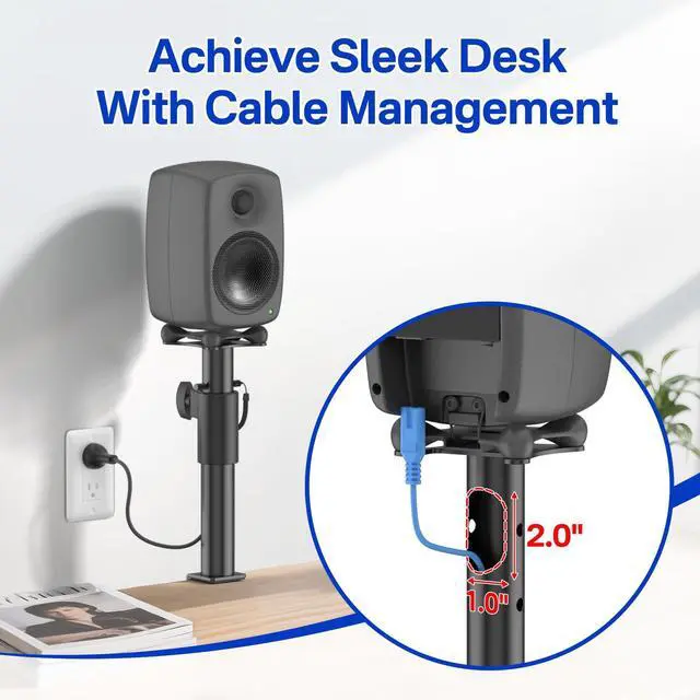 Alt view image 4 of 6 - Height Adjustable Clamp-On Desktop Speaker Stands for Genelec G1/8010A Stand with Cable Management - Desktop Studio Monitor Stands for Genelec Studio Monitor Stand Up to 30Lbs, 1 Pack