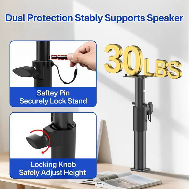 Alt view image 5 of 6 - Height Adjustable Clamp-On Desktop Speaker Stands for Genelec G1/8010A Stand with Cable Management - Desktop Studio Monitor Stands for Genelec Studio Monitor Stand Up to 30Lbs, 1 Pack