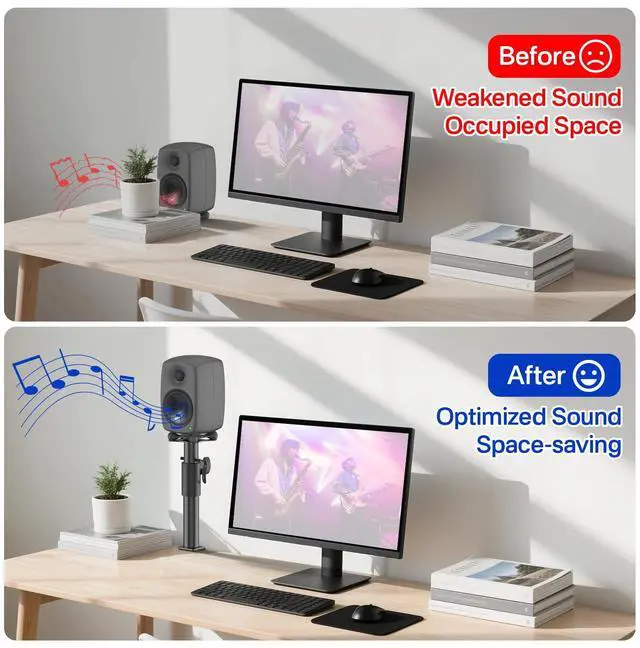 Alt view image 6 of 6 - Height Adjustable Clamp-On Desktop Speaker Stands for Genelec G1/8010A Stand with Cable Management - Desktop Studio Monitor Stands for Genelec Studio Monitor Stand Up to 30Lbs, 1 Pack
