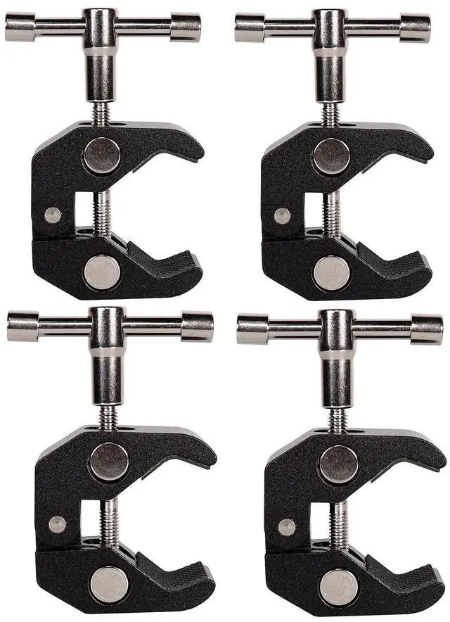 Main image of 4Pack Super Clamp with 1/4 and 3/8 Thread for Photography,Camera Monitor, Plate Glass,LED Light, Umbrellas,Hooks, Shelves, Cross Bars,Photo Accessories