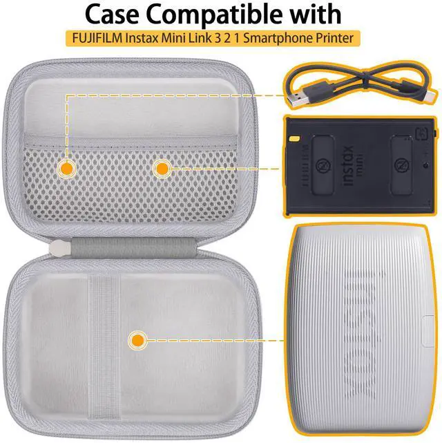 Alt view image 2 of 6 - Hard Case for Fujifilm Instax Mini Link 3 2 1 Printer, White | Portable Storage, Space For Charging Cable, Organized Interior, Secure Zippered Shell