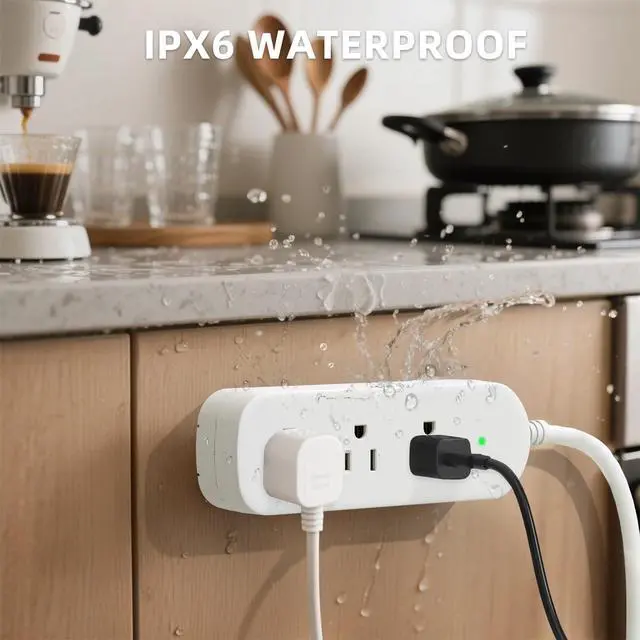Alt view image 2 of 6 - Outdoor Power Strip Weatherproof IPX6, 5FT Waterproof Surge Protector Extension Cord with 3 Outlets, 1625W/13A, Wall Mountable for Outside, Patio, Pool, Yard, Porch, White