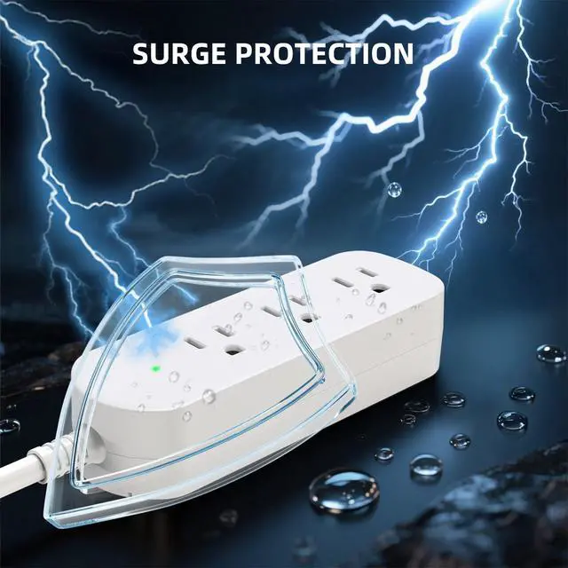 Alt view image 3 of 6 - Outdoor Power Strip Weatherproof IPX6, 5FT Waterproof Surge Protector Extension Cord with 3 Outlets, 1625W/13A, Wall Mountable for Outside, Patio, Pool, Yard, Porch, White
