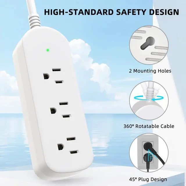 Alt view image 4 of 6 - Outdoor Power Strip Weatherproof IPX6, 5FT Waterproof Surge Protector Extension Cord with 3 Outlets, 1625W/13A, Wall Mountable for Outside, Patio, Pool, Yard, Porch, White