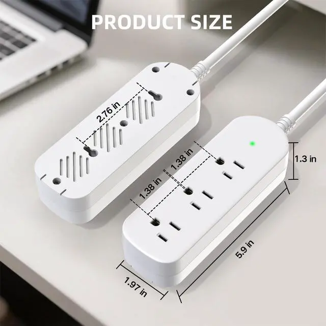 Alt view image 6 of 6 - Outdoor Power Strip Weatherproof IPX6, 5FT Waterproof Surge Protector Extension Cord with 3 Outlets, 1625W/13A, Wall Mountable for Outside, Patio, Pool, Yard, Porch, White