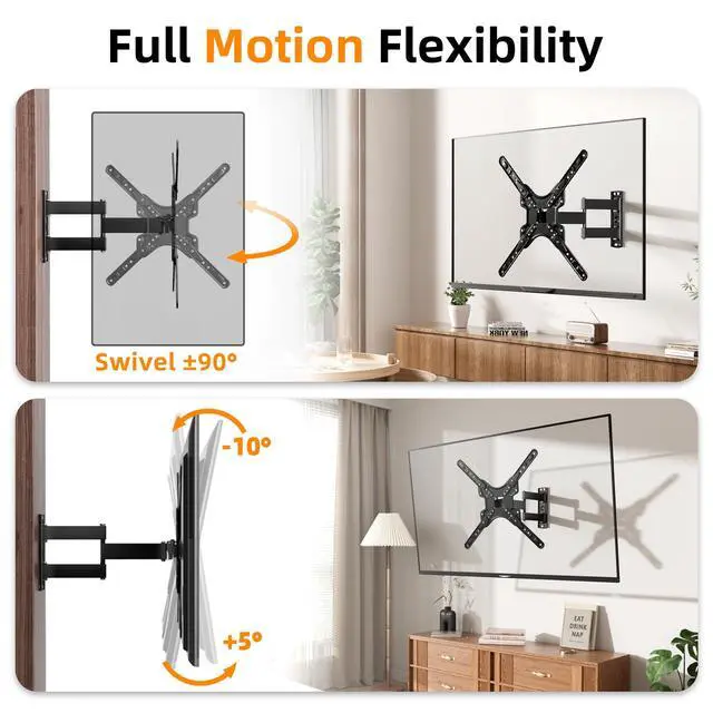 Alt view image 4 of 6 - Full Motion TV Wall Mount for 1360 Inch Flat & Curved TVs up to 77 lbs, Articulating Arm with Swivel & Tilt, Single Stud Centered Design, TV Bracket Wall Mount Max VESA 400x400mm