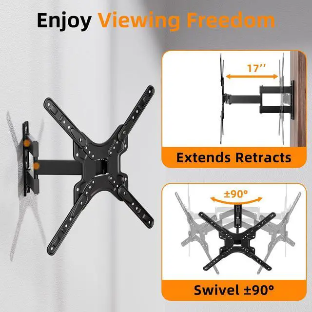Alt view image 5 of 6 - Full Motion TV Wall Mount for 1360 Inch Flat & Curved TVs up to 77 lbs, Articulating Arm with Swivel & Tilt, Single Stud Centered Design, TV Bracket Wall Mount Max VESA 400x400mm