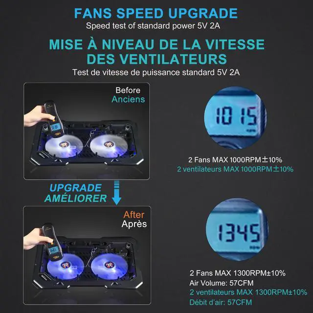 Alt view image 5 of 6 - C302 Laptop Cooling Pad Ultra Slim Notebook Cooler, Laptop Fan Cooling Stand with 2 Quiet Big Fans Blue LED Light, Chill Mat with Built-in USB Cable Plug and Play, for 10-15.6 Inch Laptops
