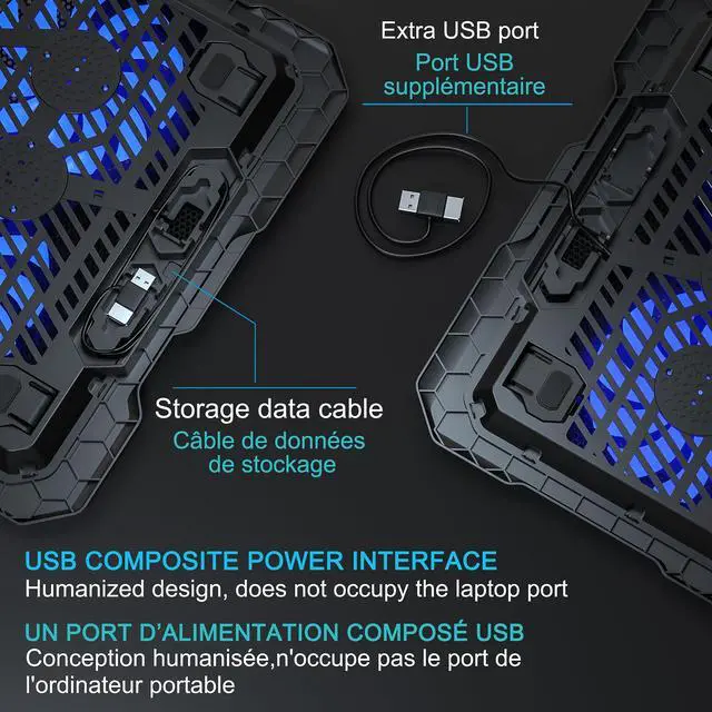 Alt view image 6 of 6 - C302 Laptop Cooling Pad Ultra Slim Notebook Cooler, Laptop Fan Cooling Stand with 2 Quiet Big Fans Blue LED Light, Chill Mat with Built-in USB Cable Plug and Play, for 10-15.6 Inch Laptops