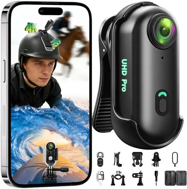 Main image of Mini Action Camera 4K, Mini Body Camera WiFi, Wearable Sports POV Camera | Thumb-size Snap Cam with Waterproof Case, Hands-Free Bodycam for Helmet Horse Riding Motorcycling Skiing Cycling