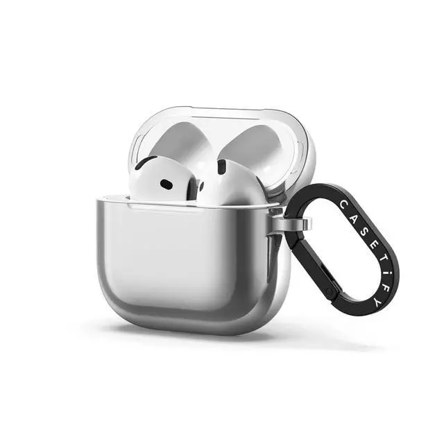 Alt view image 3 of 3 - Mirror AirPods (4th Gen) Case with Ring - Chrome Doodles - Silver