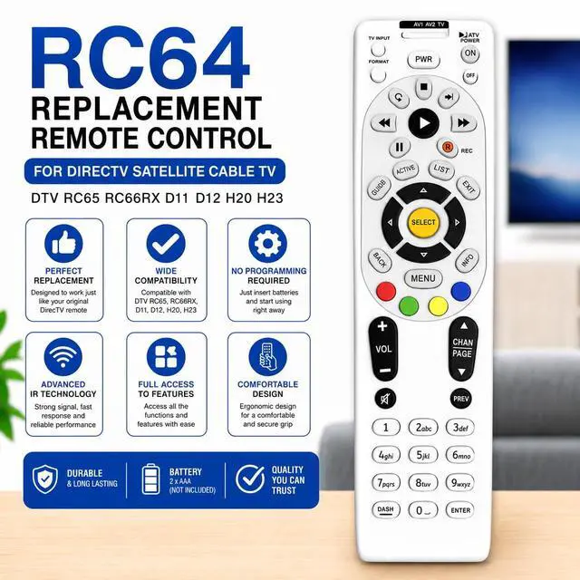 Alt view image 2 of 6 - RC64 Replacement Remote Control for DirecTV Satellite Cable TV DTV RC65 RC66RX D11 D12 H20 H23 Compatible Receiver