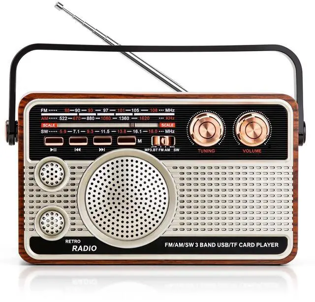 Main image of Portable Radio AM FM SW, Vintage Radio for Home Outdoor Elder Gift | Retro Transistor Radios with Bluetooth, USB/TF/AUX Card Playback, Plug in Wall or Rechargeable Battery Powered
