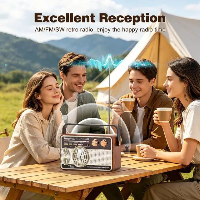 Alt view image 3 of 6 - Portable Radio AM FM SW, Vintage Radio for Home Outdoor Elder Gift | Retro Transistor Radios with Bluetooth, USB/TF/AUX Card Playback, Plug in Wall or Rechargeable Battery Powered