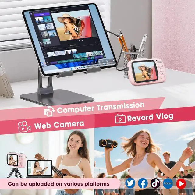 Alt view image 5 of 6 - Digital Camera 5K 80MP 18X Zoom UHD Autofocus Video Camara 2.8" LCD Vlogging Camera for Kids, Compact with Flash, 32GB Card & 2 Batteries, Christmas Birthday for Teens, Kids & Girls, Pink