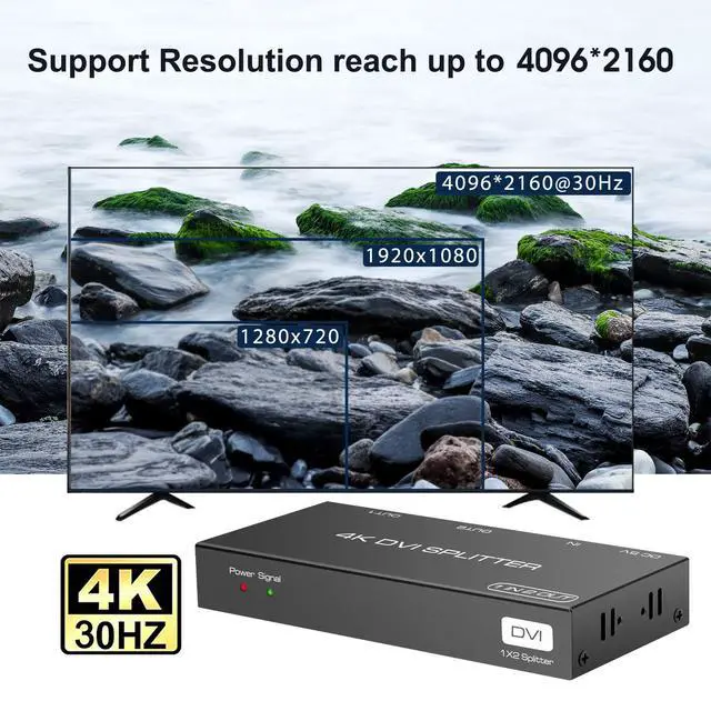 Alt view image 5 of 6 - DVI Splitter 1 in 2 Out 2 Port DVI Dual Monitors Distribution Duplicator Video Splitter Support EDID Management Resolution up to 4K30Hz for PC Laptop DVR Projector HDTV