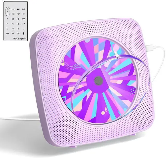Main image of CD Player with Speakers CD Players for Home: Desktop Wall CD Player Bluetooth Portable with Dust Cover FM Radio USB AUX Jack Remote Control