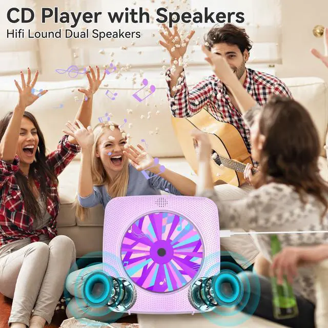 Alt view image 4 of 6 - CD Player with Speakers CD Players for Home: Desktop Wall CD Player Bluetooth Portable with Dust Cover FM Radio USB AUX Jack Remote Control