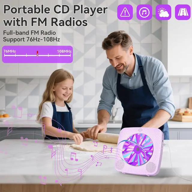 Alt view image 5 of 6 - CD Player with Speakers CD Players for Home: Desktop Wall CD Player Bluetooth Portable with Dust Cover FM Radio USB AUX Jack Remote Control