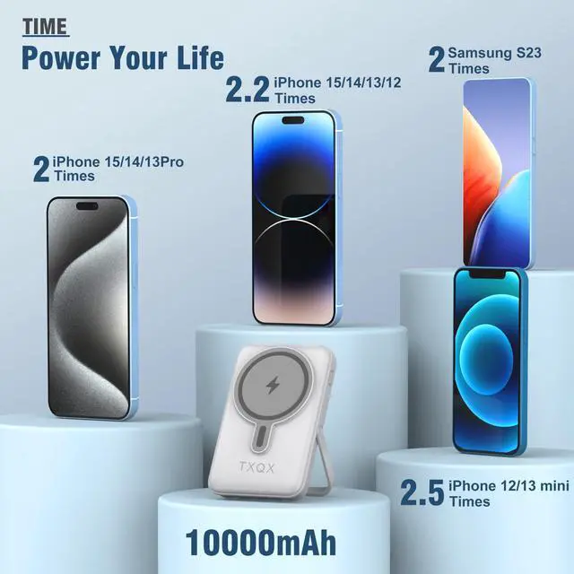 Alt view image 7 of 7 - Wireless Portable Charger 10000mAh,Magnetic Power Bank with Built-in Cables LED Display,22.5W PD Fast Charging for Magsafe Battery Pack Compatible with iPhone16/15/14/13/12/Pro/Pro Max (White)