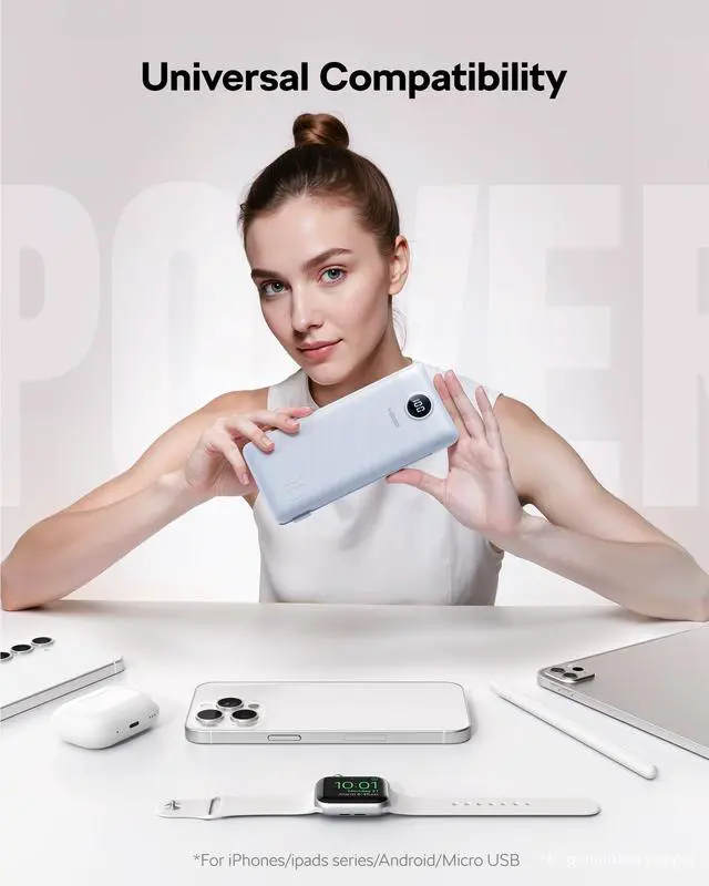 Alt view image 6 of 7 - Portable Charger, 10000mAh Power Bank, Built in Wall Plug and Cables