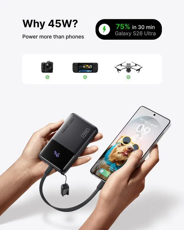 Alt view image 2 of 7 - Power Bank, Compact 10000mAh 45W PD Fast Charging Portable Charger