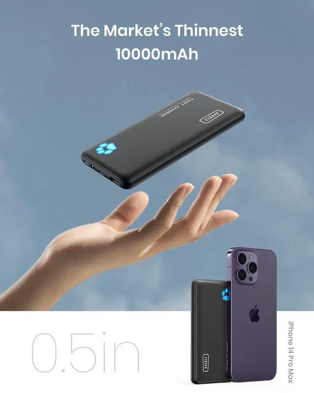 Alt view image 5 of 7 - Portable Charger, Slimmest 10000mAh Fast Charging USB C Power Bank