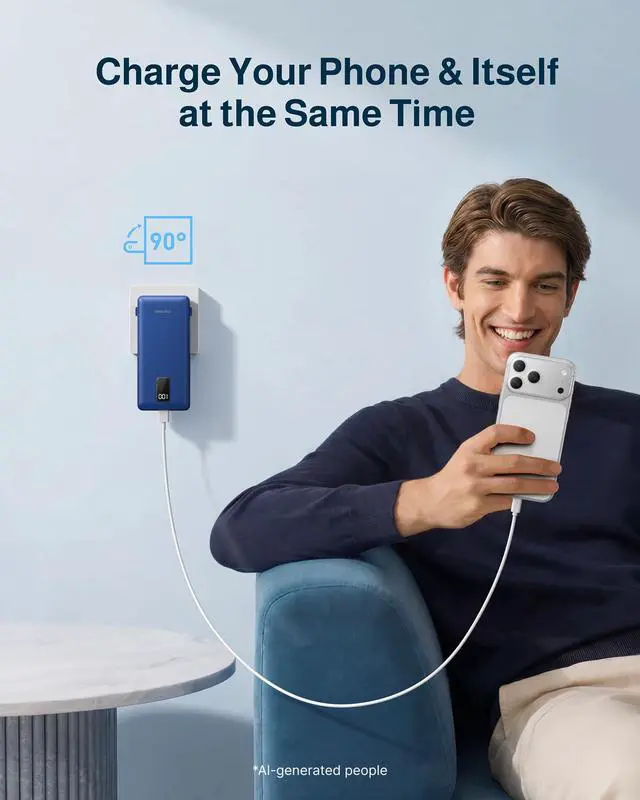 Alt view image 2 of 7 - 10000mAh Portable Charger with Built-in Cables and AC Wall Plug