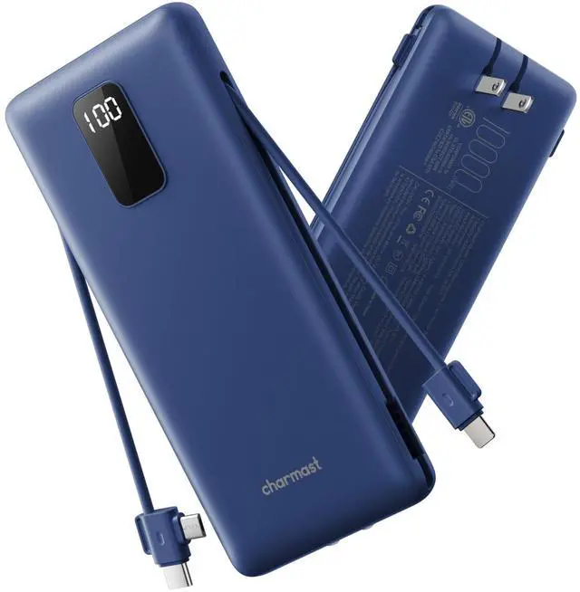 Main image of 10000mAh Portable Charger with Built-in Cables and AC Wall Plug