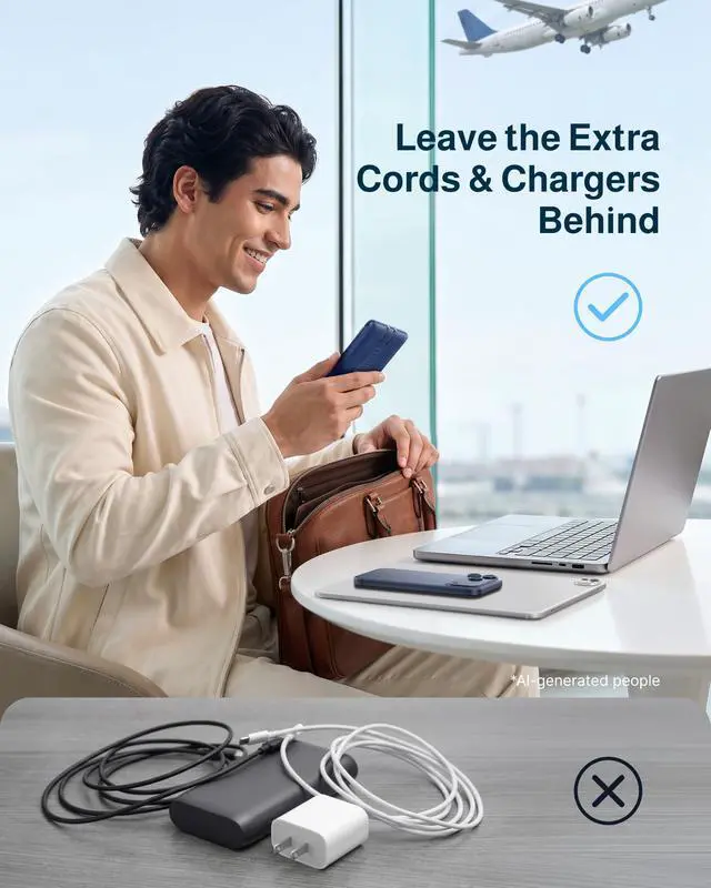 Alt view image 4 of 7 - 10000mAh Portable Charger with Built-in Cables and AC Wall Plug