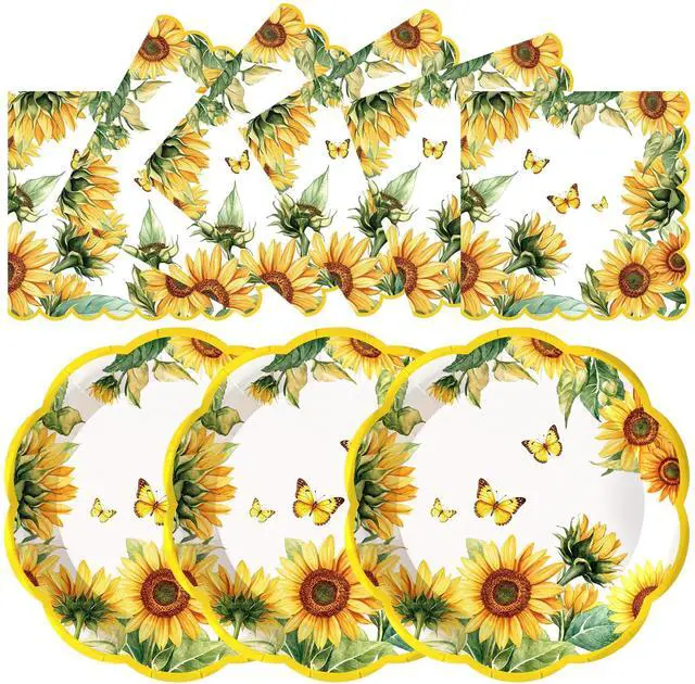 Main image of 50Pcs Sunflower Paper Plates and Napkins Sets Party Decorations, 7 inch Disposable Sunflower Birthday Dessert Cake Plates Tableware Set for Fall Autumn Birthday Picnic Bridal Shower Party Supplies