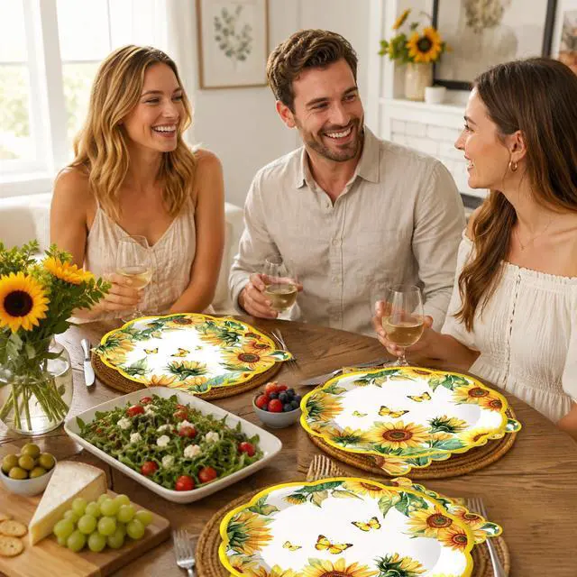 Alt view image 6 of 7 - 50Pcs Sunflower Paper Plates and Napkins Sets Party Decorations, 7 inch Disposable Sunflower Birthday Dessert Cake Plates Tableware Set for Fall Autumn Birthday Picnic Bridal Shower Party Supplies