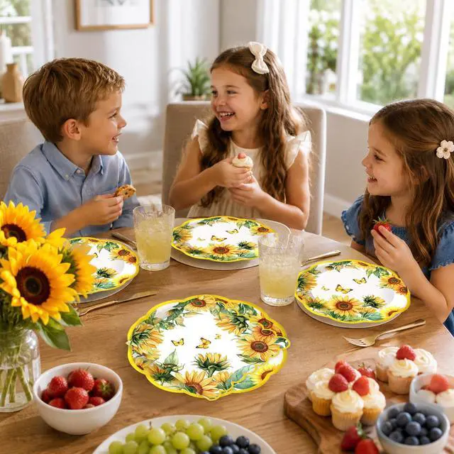 Alt view image 7 of 7 - 50Pcs Sunflower Paper Plates and Napkins Sets Party Decorations, 7 inch Disposable Sunflower Birthday Dessert Cake Plates Tableware Set for Fall Autumn Birthday Picnic Bridal Shower Party Supplies