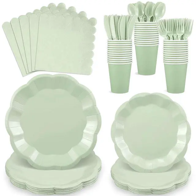 Main image of 175 Pcs Sage Green Plates and Napkins Green Party Supplies Serve 25 Guest