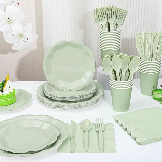 Alt view image 3 of 7 - 175 Pcs Sage Green Plates and Napkins Green Party Supplies Serve 25 Guest