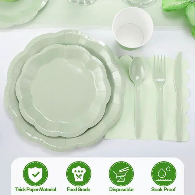 Alt view image 4 of 7 - 175 Pcs Sage Green Plates and Napkins Green Party Supplies Serve 25 Guest