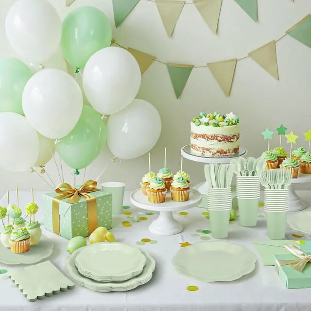 Alt view image 5 of 7 - 175 Pcs Sage Green Plates and Napkins Green Party Supplies Serve 25 Guest