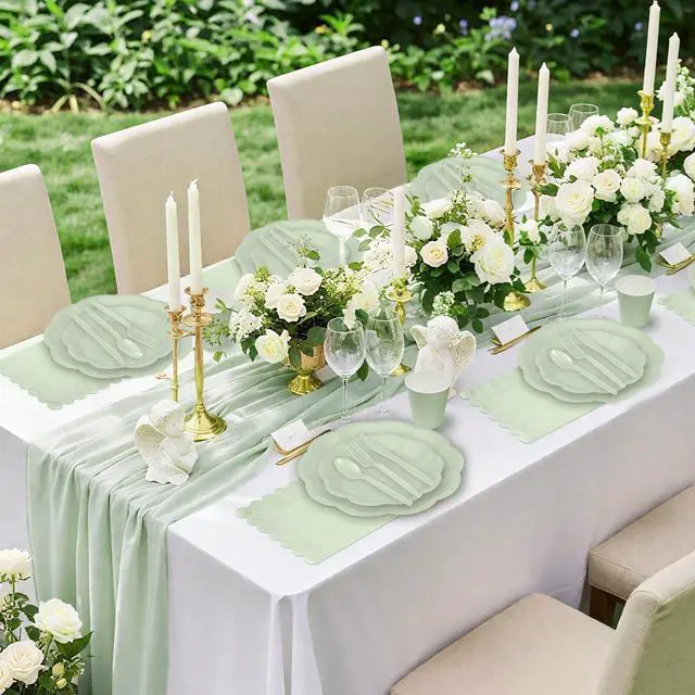 Alt view image 7 of 7 - 175 Pcs Sage Green Plates and Napkins Green Party Supplies Serve 25 Guest