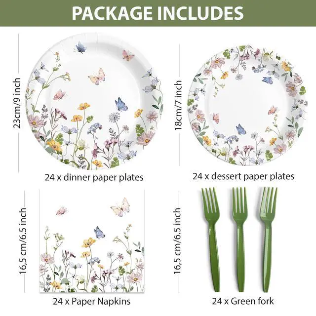 Alt view image 2 of 6 - Party Plates and Napkins, Wildflower 96 Pack - Set for 24 Guests
