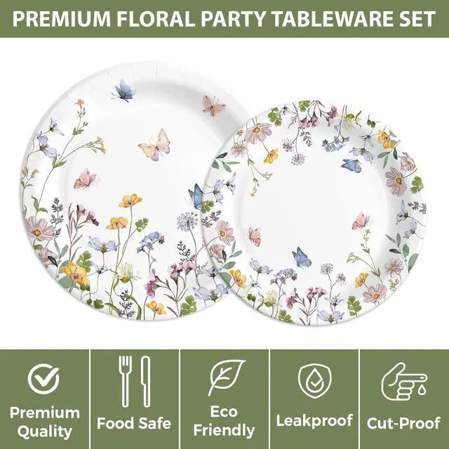 Alt view image 3 of 6 - Party Plates and Napkins, Wildflower 96 Pack - Set for 24 Guests