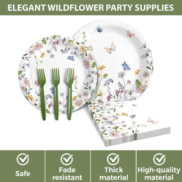 Alt view image 4 of 6 - Party Plates and Napkins, Wildflower 96 Pack - Set for 24 Guests