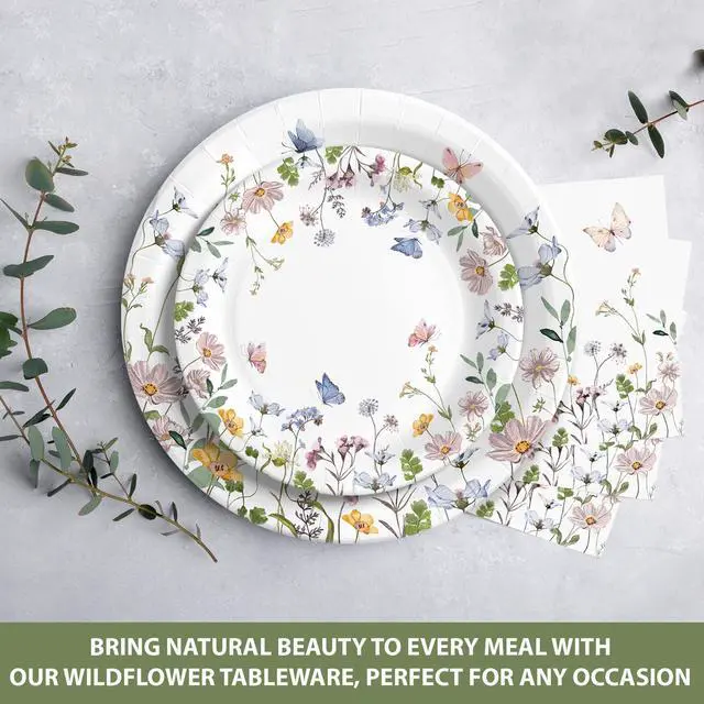 Alt view image 5 of 6 - Party Plates and Napkins, Wildflower 96 Pack - Set for 24 Guests