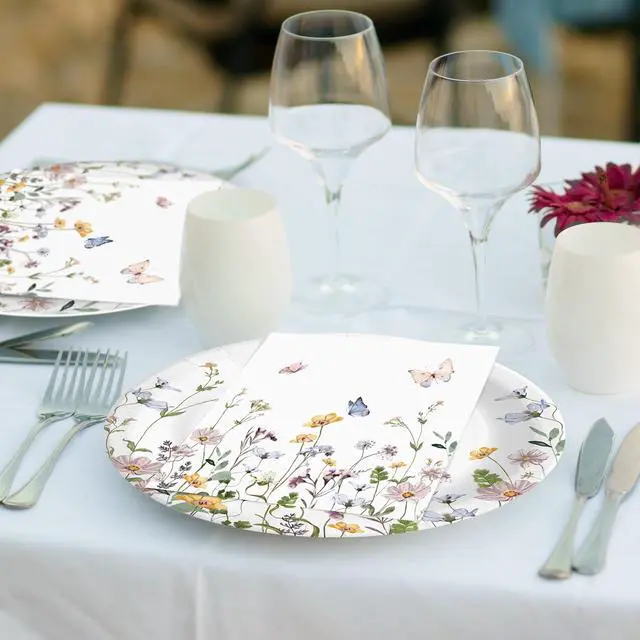 Alt view image 6 of 6 - Party Plates and Napkins, Wildflower 96 Pack - Set for 24 Guests